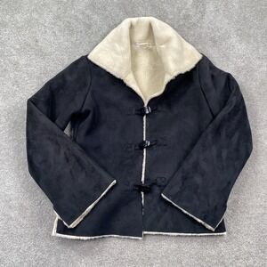 VTG White House Black Market Womens Faux Fur Suede Coat Jacket Size XS Black
